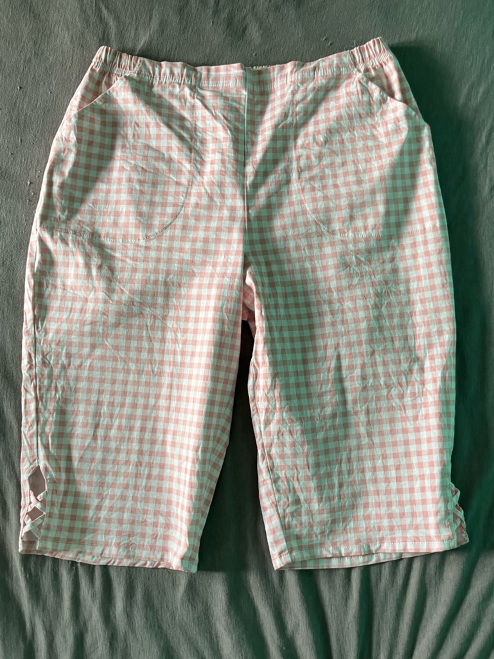 croft & barrow Pink and White Gingham Elastic-Waist Pants